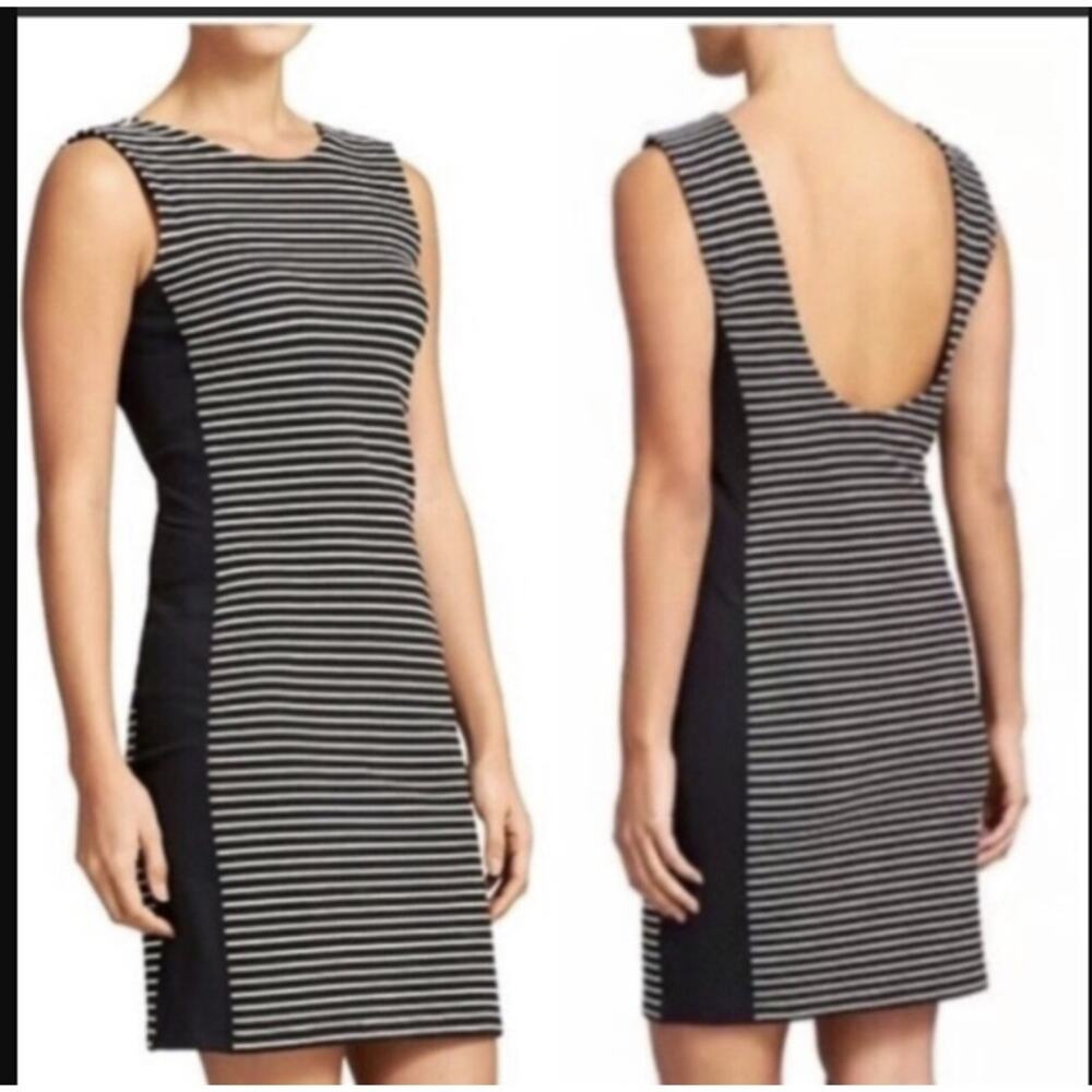 Athleta Mala Striped Scoop Back Tank Bodycon Dress Women's Sz XS Black White
